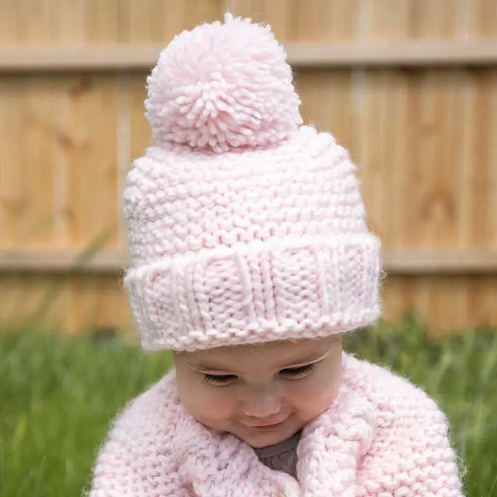 Blush Pink Garter Stitch Beanie Hat