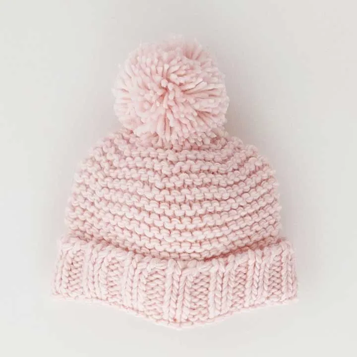 Blush Pink Garter Stitch Beanie Hat