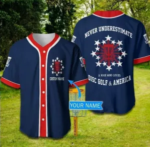 Disc Golf And America Personalized Baseball Jersey, Disc Golf Men gift