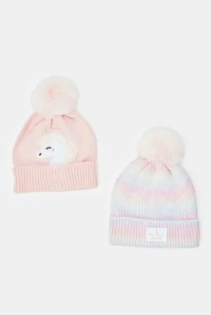 Girls Assorted Knitted Cap Set (2 Piece)