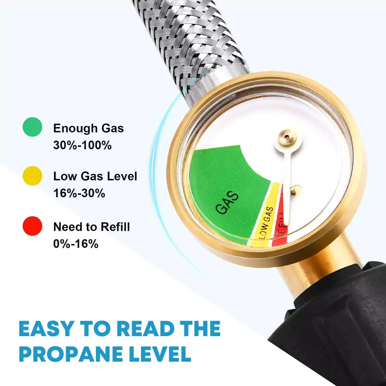 Propane Hose Adapter 1lb to 20lb with Gauge, 6 ft