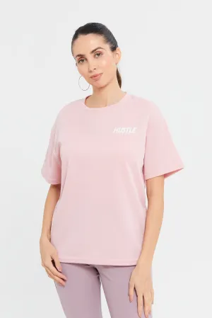 Women Pink Boxy Fit Printed Active T-Shirt