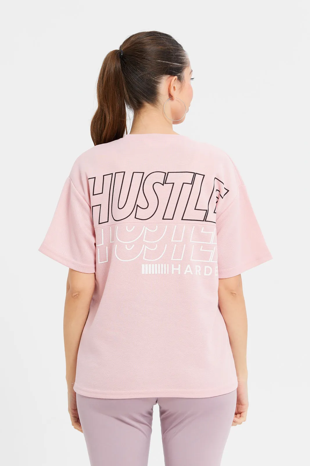 Women Pink Boxy Fit Printed Active T-Shirt