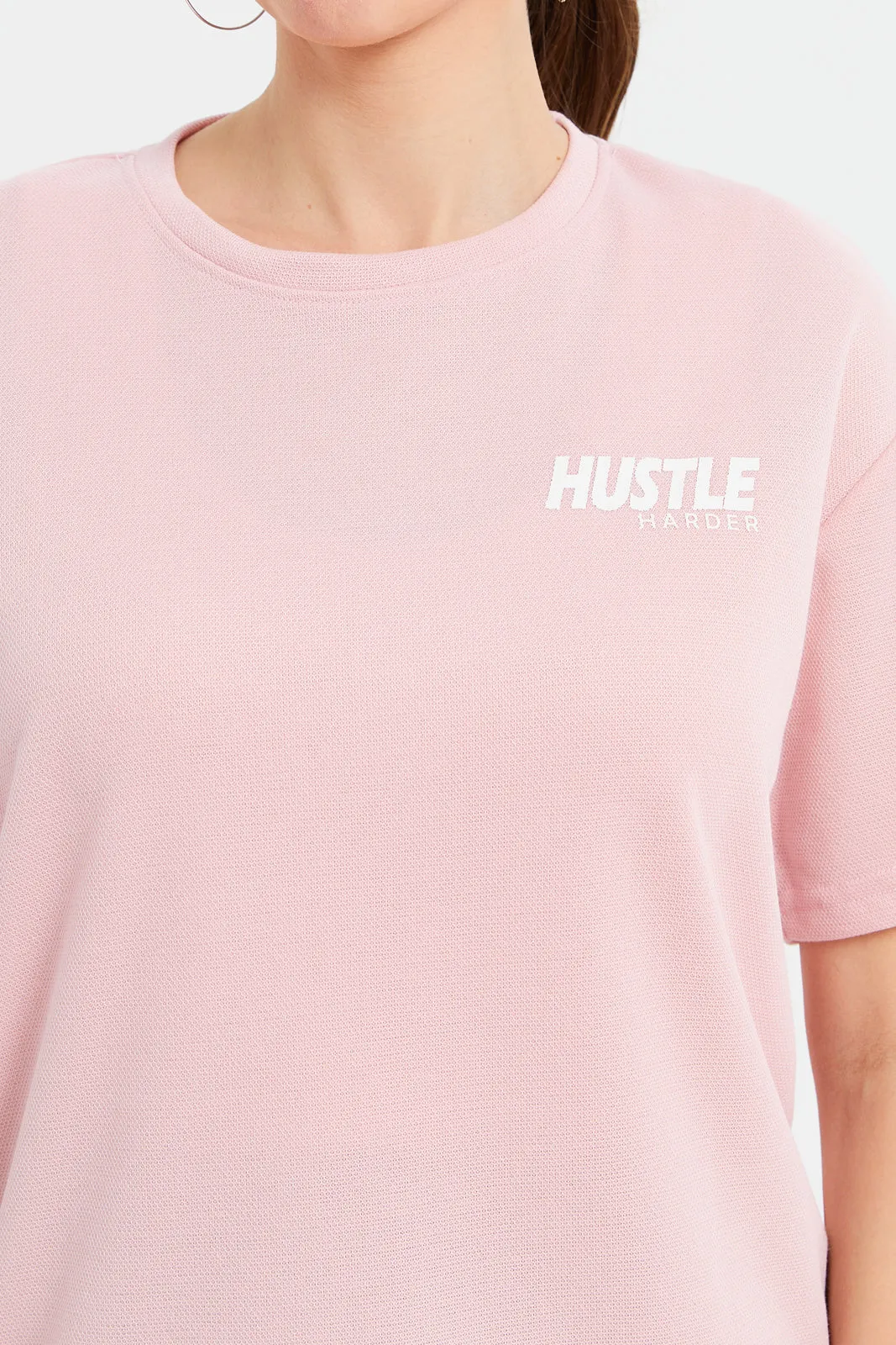 Women Pink Boxy Fit Printed Active T-Shirt